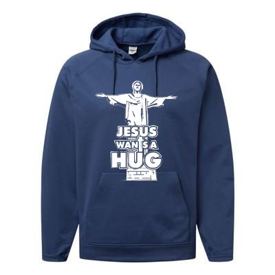 Jesus Wants A Hug Performance Fleece Hoodie