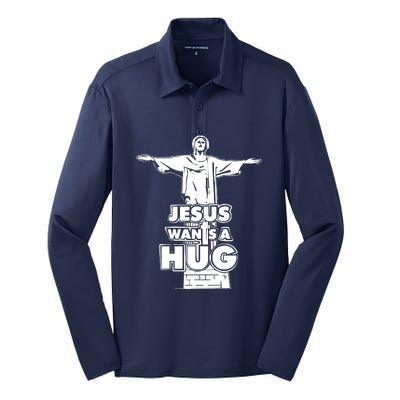 Jesus Wants A Hug Silk Touch Performance Long Sleeve Polo