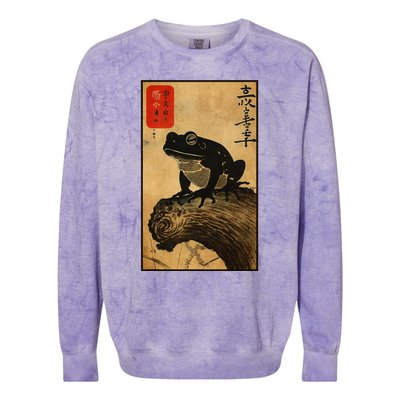 Japanese Woodblock Art Of A Frog With Japanese Kanji Colorblast Crewneck Sweatshirt