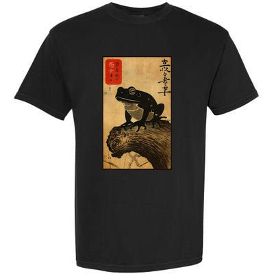 Japanese Woodblock Art Of A Frog With Japanese Kanji Garment-Dyed Heavyweight T-Shirt