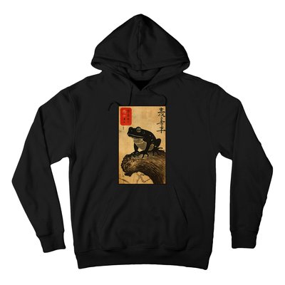 Japanese Woodblock Art Of A Frog With Japanese Kanji Hoodie