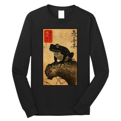 Japanese Woodblock Art Of A Frog With Japanese Kanji Long Sleeve Shirt