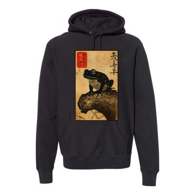 Japanese Woodblock Art Of A Frog With Japanese Kanji Premium Hoodie