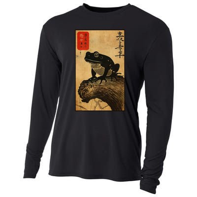 Japanese Woodblock Art Of A Frog With Japanese Kanji Cooling Performance Long Sleeve Crew