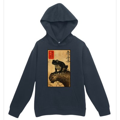 Japanese Woodblock Art Of A Frog With Japanese Kanji Urban Pullover Hoodie