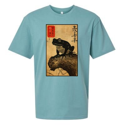 Japanese Woodblock Art Of A Frog With Japanese Kanji Sueded Cloud Jersey T-Shirt