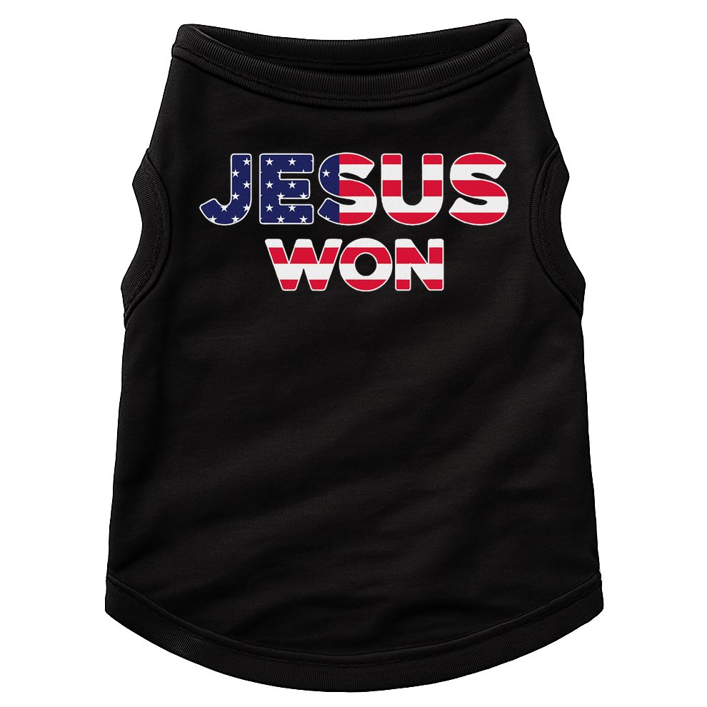 Jesus Won American Flag Christian Faith Spiritual Doggie Tank