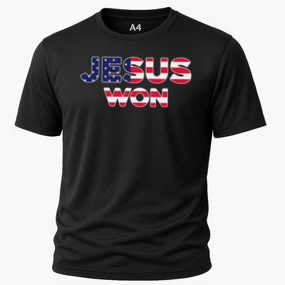 Jesus Won American Flag Christian Faith Spiritual Cooling Performance Crew T-Shirt