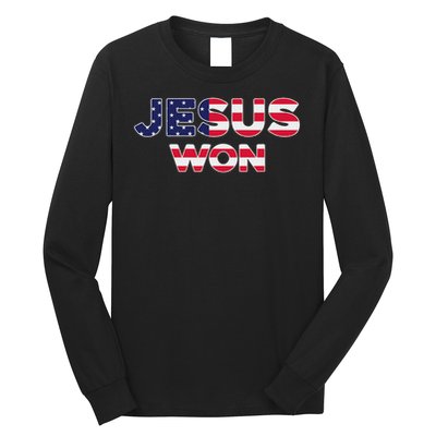 Jesus Won American Flag Christian Faith Spiritual Long Sleeve Shirt