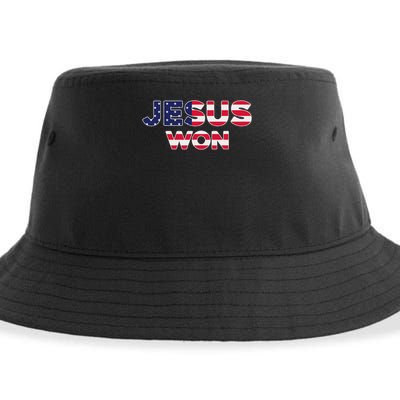 Jesus Won American Flag Christian Faith Spiritual Sustainable Bucket Hat