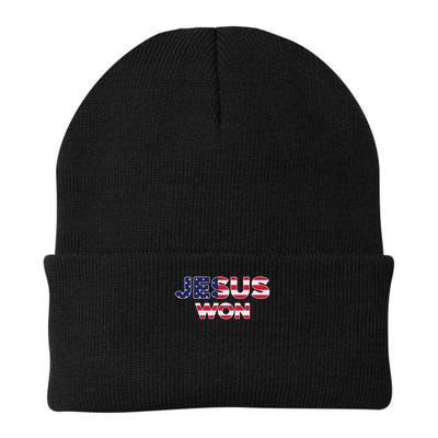 Jesus Won American Flag Christian Faith Spiritual Beanie