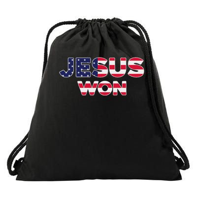 Jesus Won American Flag Christian Faith Spiritual Drawstring Bag