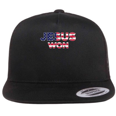 Jesus Won American Flag Christian Faith Spiritual Flat Bill Trucker Hat