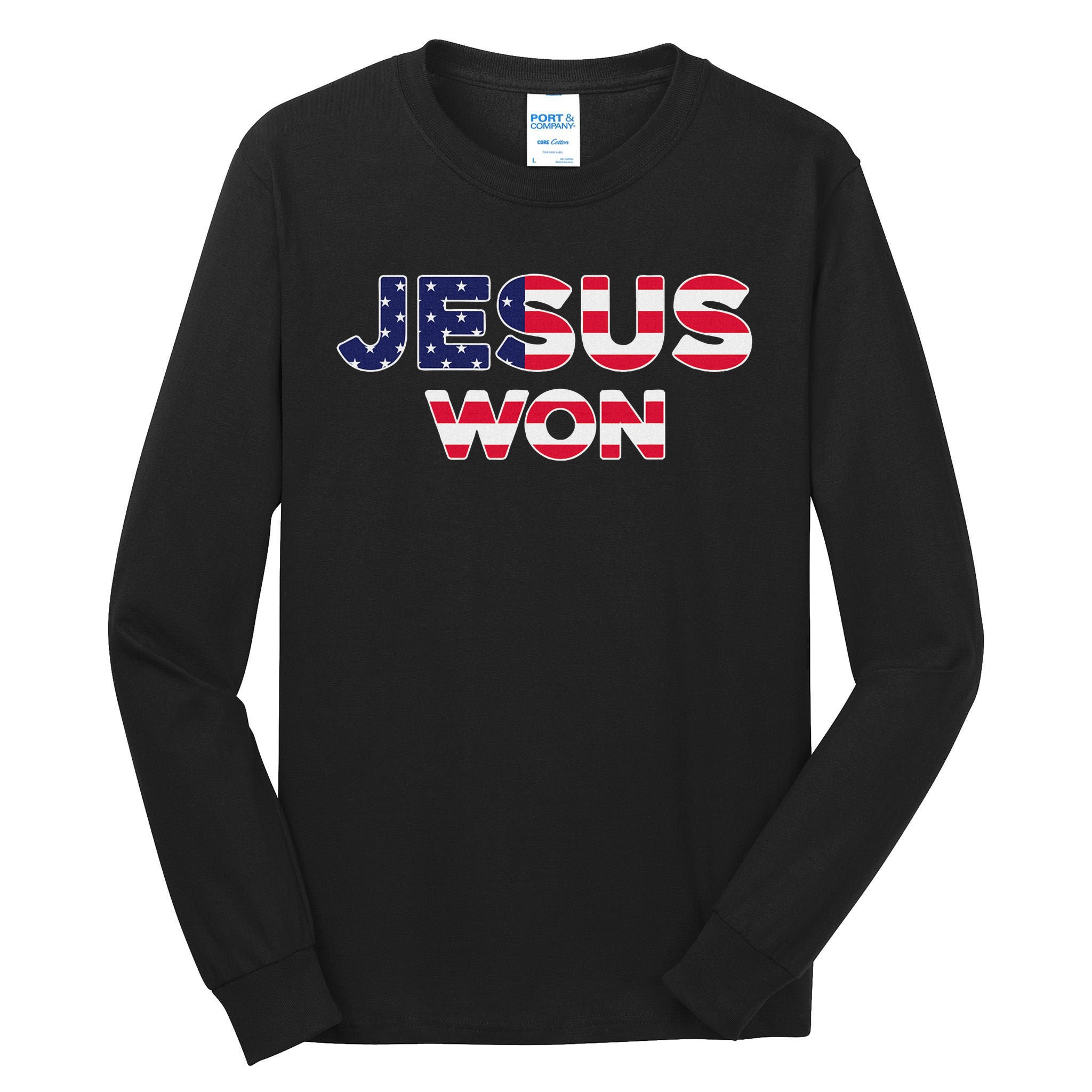 Jesus Won American Flag Christian Faith Spiritual Tall Long Sleeve T-Shirt