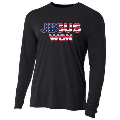 Jesus Won American Flag Christian Faith Spiritual Cooling Performance Long Sleeve Crew