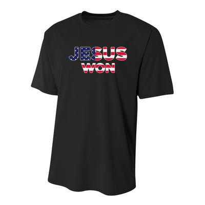 Jesus Won American Flag Christian Faith Spiritual Youth Performance Sprint T-Shirt
