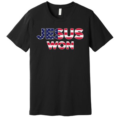 Jesus Won American Flag Christian Faith Spiritual Premium T-Shirt