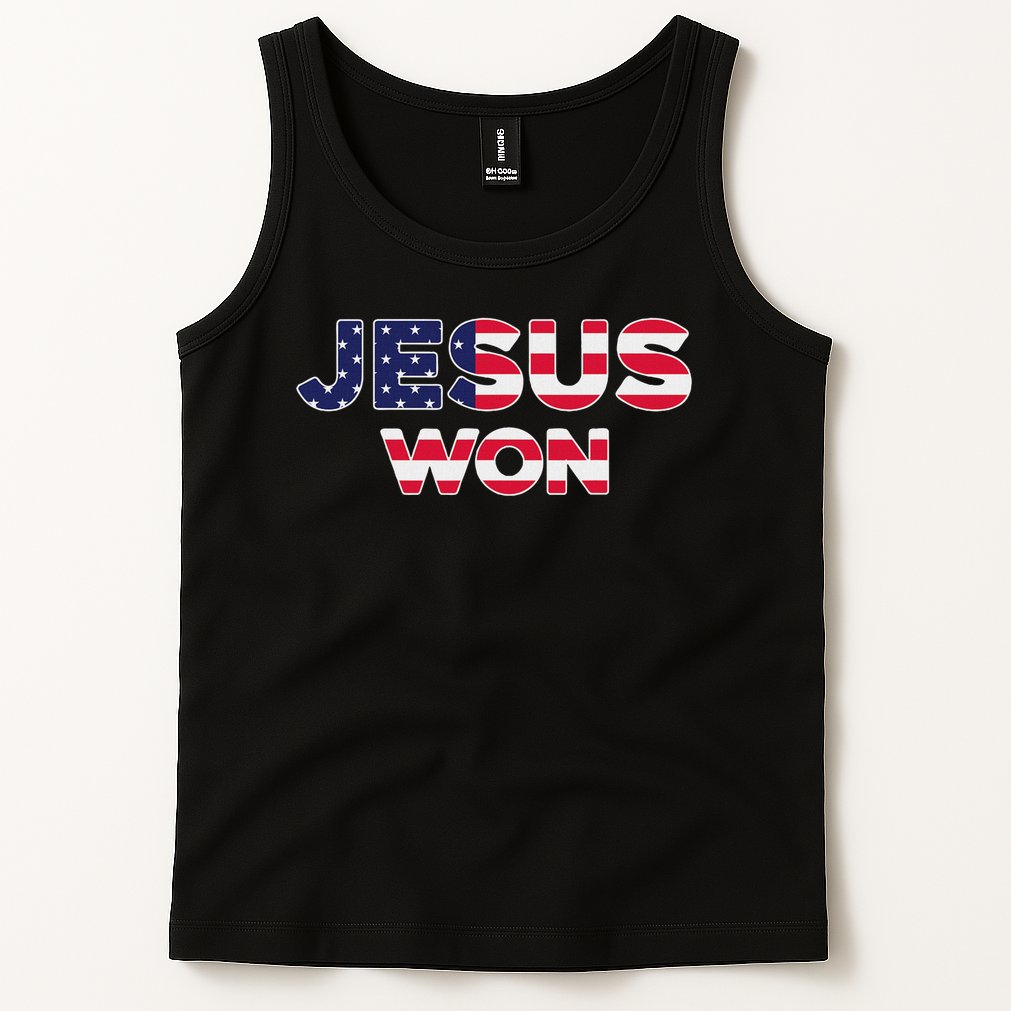 Jesus Won American Flag Christian Faith Spiritual Tank Top