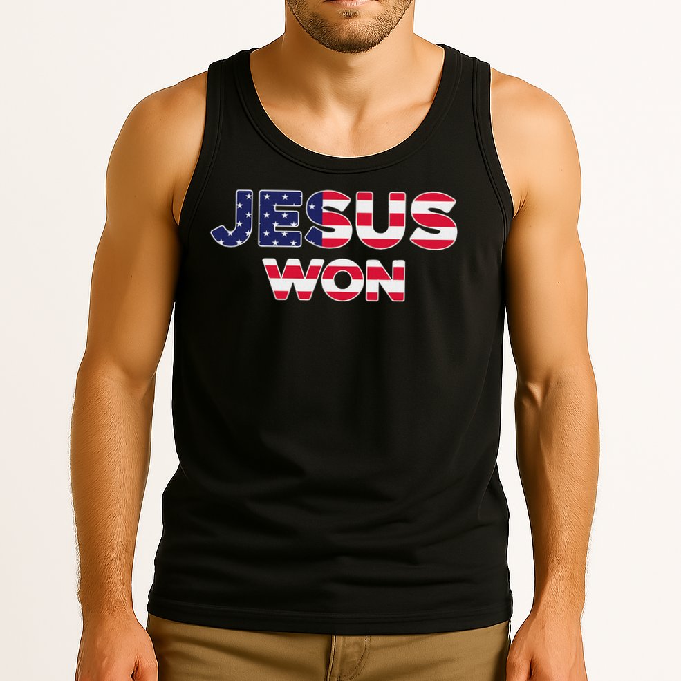 Jesus Won American Flag Christian Faith Spiritual Tank Top