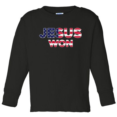 Jesus Won American Flag Christian Faith Spiritual Toddler Long Sleeve Shirt
