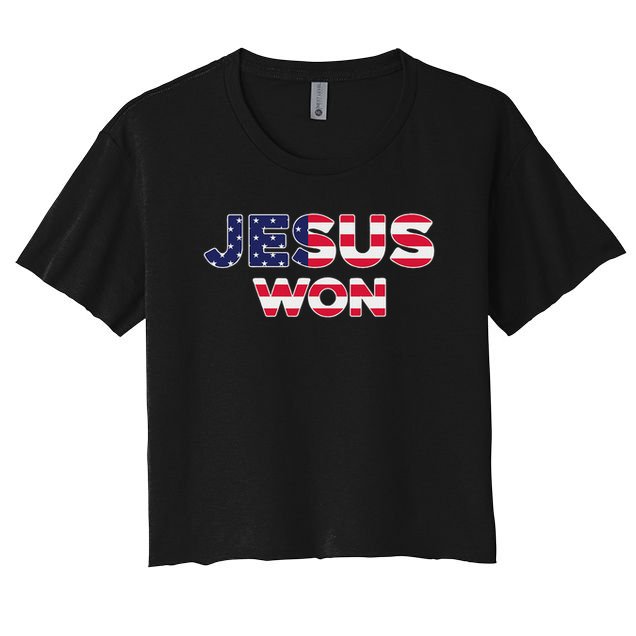 Jesus Won American Flag Christian Faith Spiritual Women's Crop Top Tee