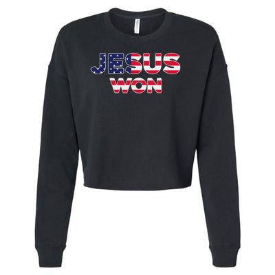 Jesus Won American Flag Christian Faith Spiritual Cropped Pullover Crew