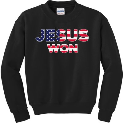 Jesus Won American Flag Christian Faith Spiritual Kids Sweatshirt