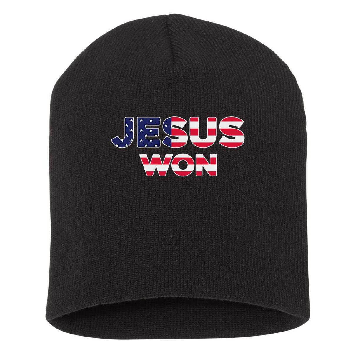 Jesus Won American Flag Christian Faith Spiritual Short Acrylic Beanie