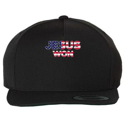Jesus Won American Flag Christian Faith Spiritual Wool Snapback Cap