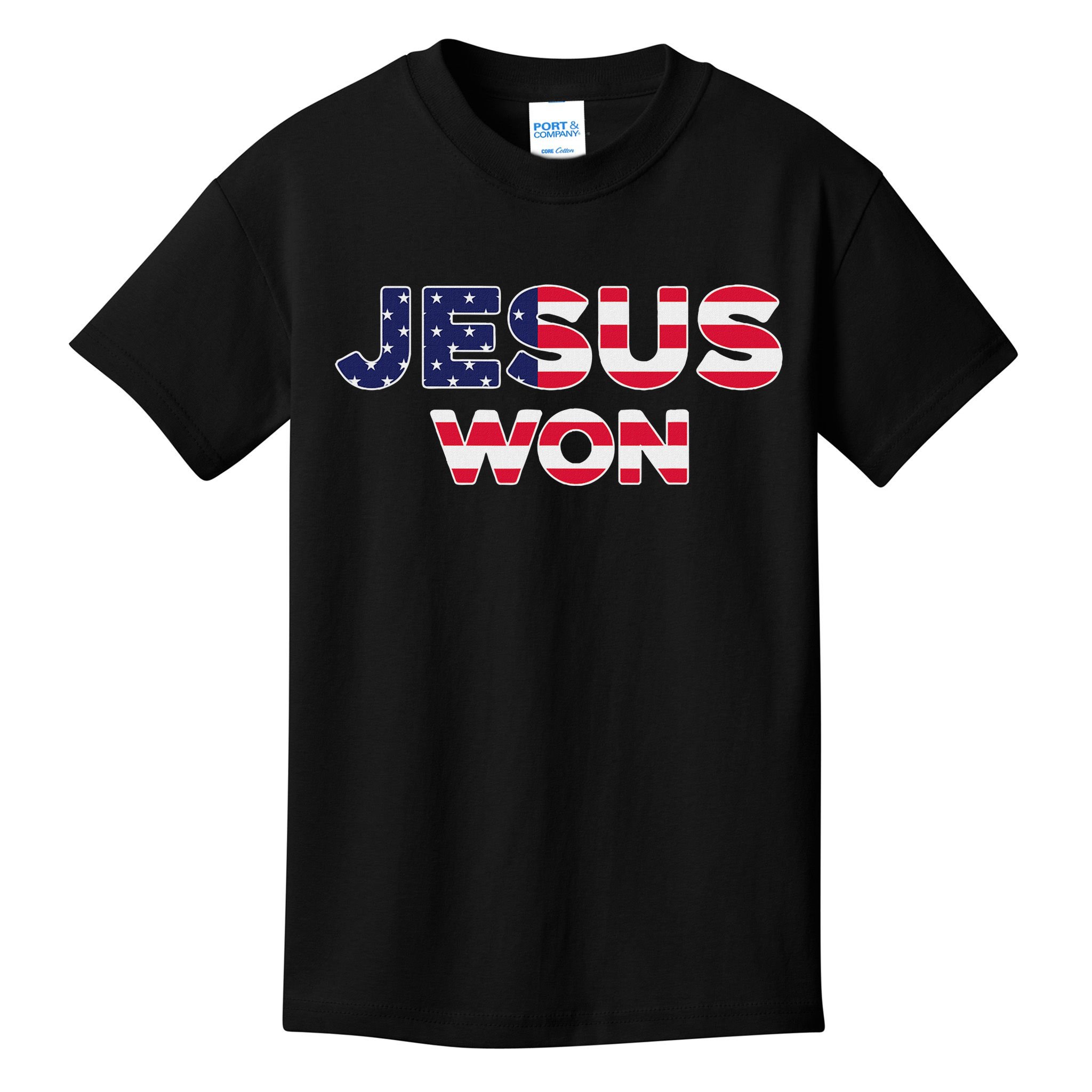 Jesus Won American Flag Christian Faith Spiritual Kids T-Shirt