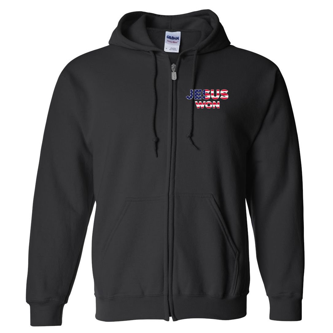 Jesus Won American Flag Christian Faith Spiritual Full Zip Hoodie