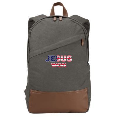 Jesus Won American Flag Christian Faith Spiritual Cotton Canvas Backpack