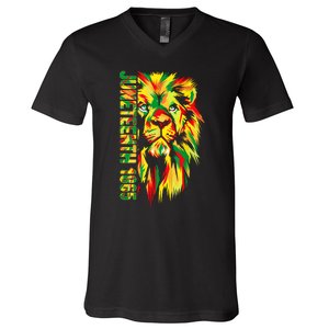 Juneteenth Women African American Black Lion 1865 King V-Neck T-Shirt