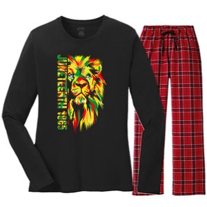 Juneteenth Women African American Black Lion 1865 King Women's Long Sleeve Flannel Pajama Set 