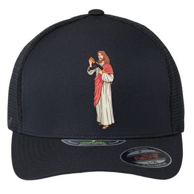 Jesus With Ak47 Assault Rifle. Flexfit Unipanel Trucker Cap