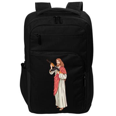 Jesus With Ak47 Assault Rifle. Impact Tech Backpack