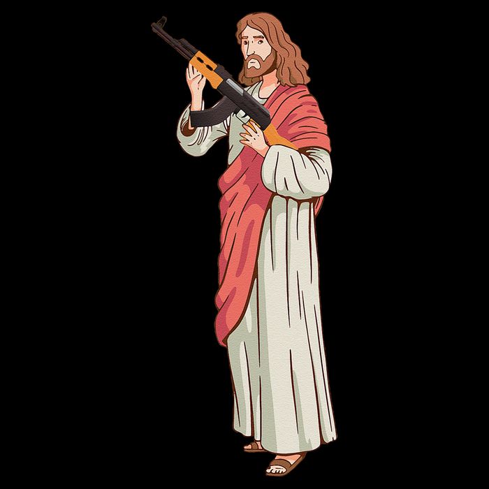 Jesus With Ak47 Assault Rifle. Impact Tech Backpack