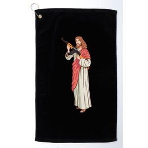 Jesus With Ak47 Assault Rifle. Platinum Collection Golf Towel