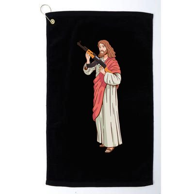 Jesus With Ak47 Assault Rifle. Golf Towel