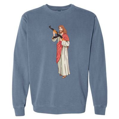 Jesus With Ak47 Assault Rifle. Garment-Dyed Sweatshirt