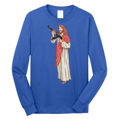 Jesus With Ak47 Assault Rifle. Long Sleeve Shirt