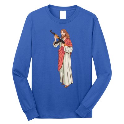 Jesus With Ak47 Assault Rifle. Long Sleeve Shirt