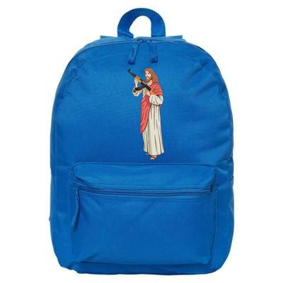 Jesus With Ak47 Assault Rifle. 16 in Basic Backpack