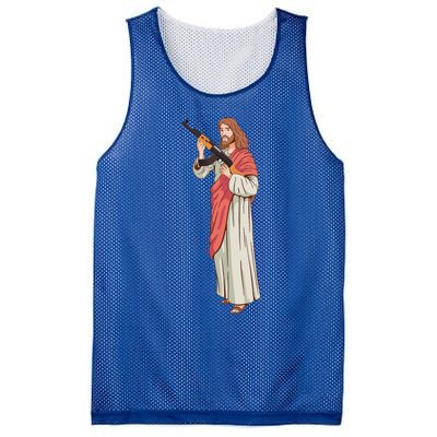 Jesus With Ak47 Assault Rifle. Mesh Reversible Basketball Jersey Tank