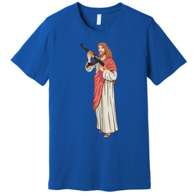 Jesus With Ak47 Assault Rifle. Premium T-Shirt