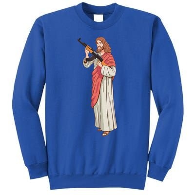 Jesus With Ak47 Assault Rifle. Tall Sweatshirt