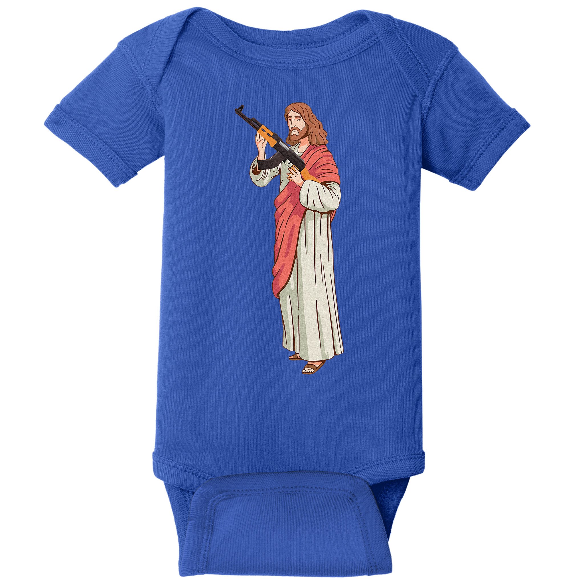 Jesus With Ak47 Assault Rifle. Baby Bodysuit