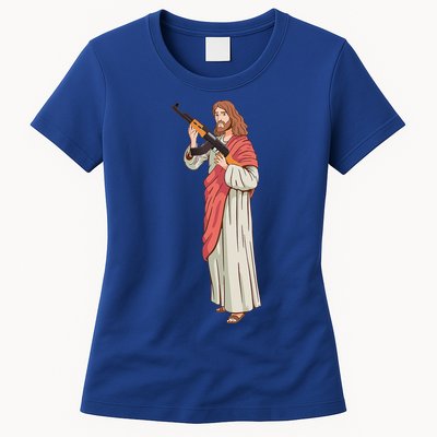 Jesus With Ak47 Assault Rifle. Womens T-Shirt