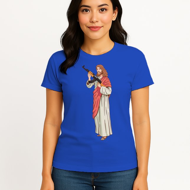 Jesus With Ak47 Assault Rifle. Womens T-Shirt