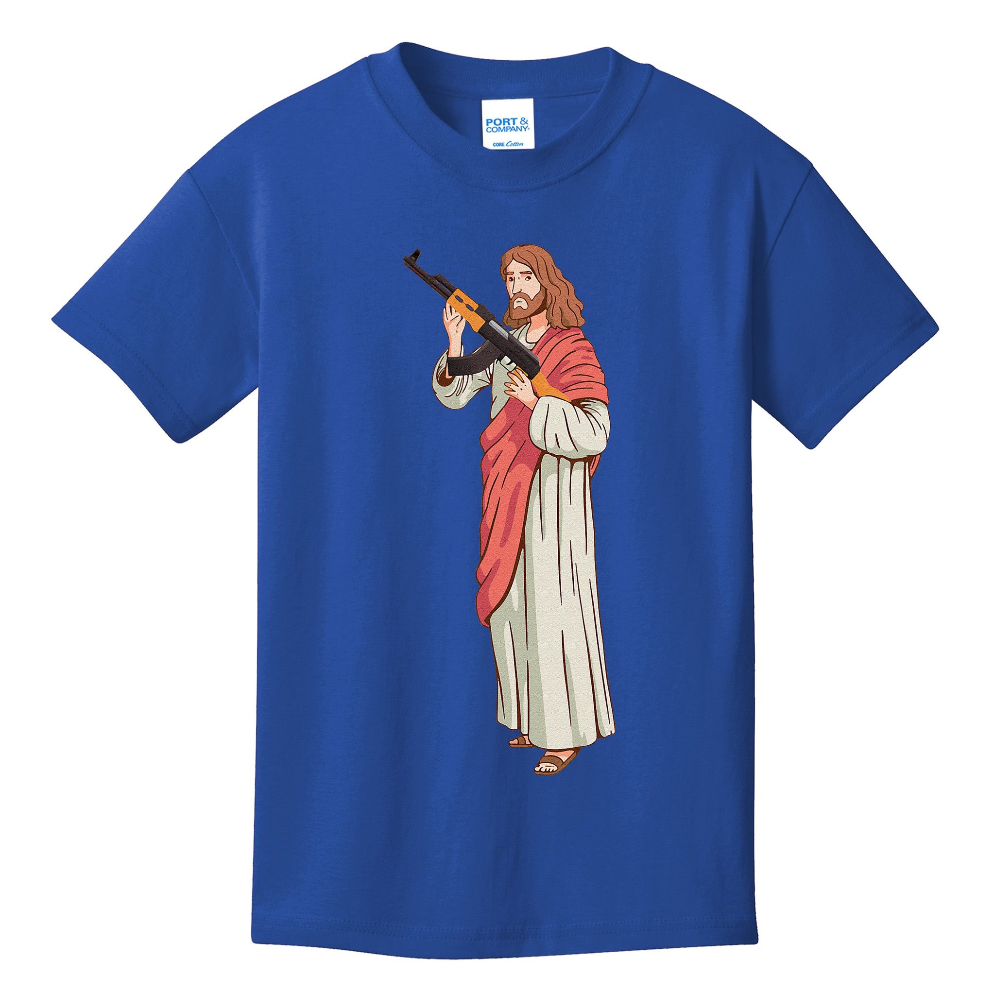 Jesus With Ak47 Assault Rifle. Kids T-Shirt